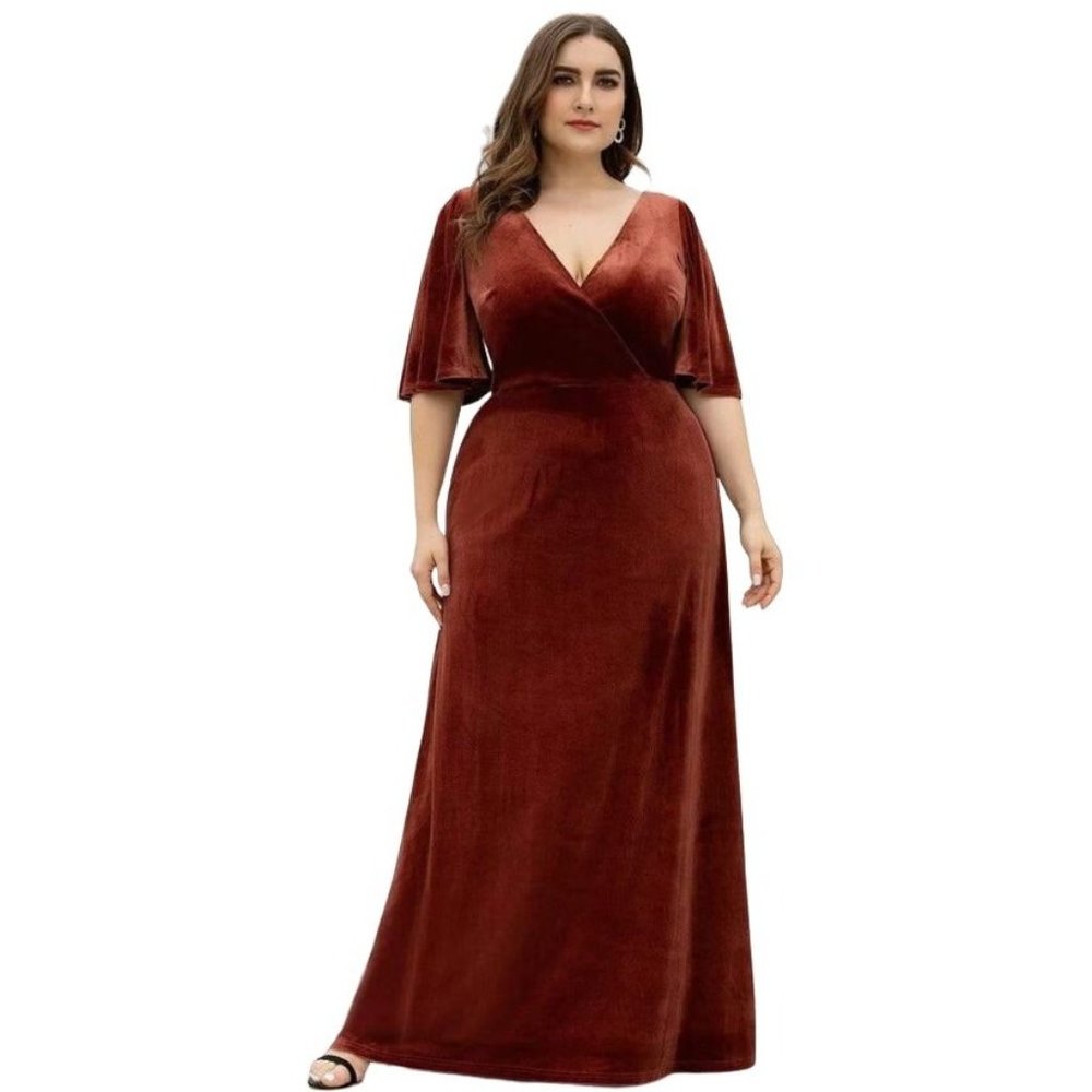 Ever Pretty Women's Vintage Plus Size Velvet Maxi Evening Dress Brick 3X B1-13